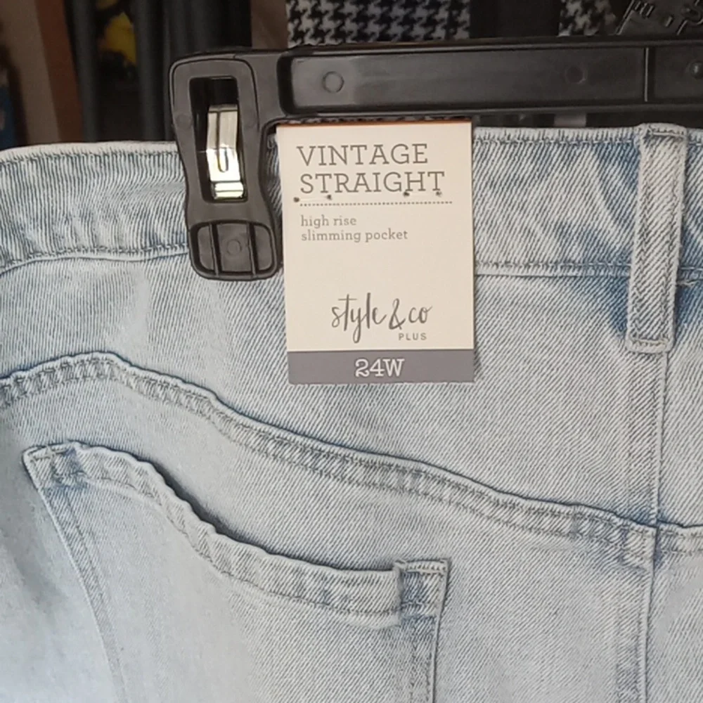 - NWT Style & Co vintage straight high rise slimming pocket faded jeans 24W - Picture 7 of 7
